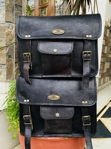 Saddlebags Side Pouch Black Leather Motorbike Pouch Saddle 2 Bag Panniers New - Picture 1 of 7
