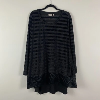Logo by Lori Goldstein Black Velvet Metallic Stripe Hi Low Hem Tunic Size 3X - Image 1 of 4