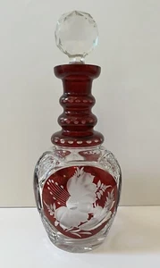 Böhmischer Kristall Tschechisch Rubinrot Schliff Klarglas Karaffe 12,5" Floral - Bild 1 von 7