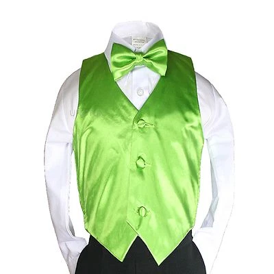 2pc Satin Vest Bow Tie Set for matching Baby Toddler Teen Boy Suit Tuxedo S-14 - Image 1 of 2