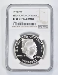 1990 P Eisenhower Ike Commemorative Proof Silver Dollar NGC PF70 UCAM - Picture 1 of 5
