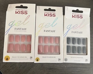 3 PACK~KISS GEL FANTASY False Nails~Ready to Wear~ Pink Black~ 28 Nails Per Pack - Picture 1 of 9