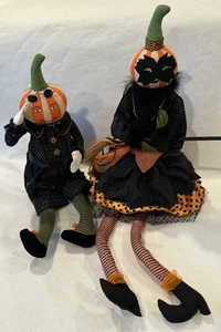 HALLOWEEN PUMPKIN HEAD SHELF SITTER COUPLE VERY COOL UNIQUE PAIR - Picture 1 of 24