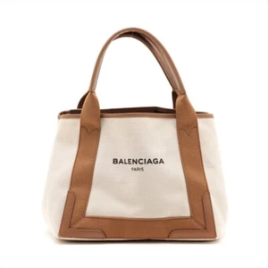 PRE-LOVED Balenciaga Navy Cabas Canvas & Leather Tote bag Brown 339933 mit Pouch - Bild 1 von 11