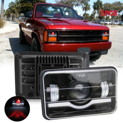Faros LED negros de 4x6" para camioneta Dodge Dakota 1987-1995 haz alto rojo DRL Foto 1 de 4