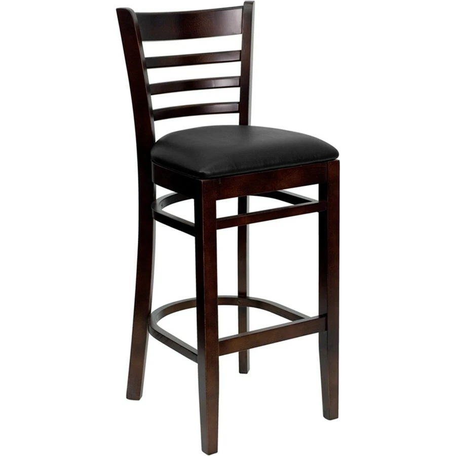 Flash Wood Restaurant Bar Stool, Black, Walnut - XU-DGW0005BARLAD-WAL-BLKV-GG - Image 1 of 1