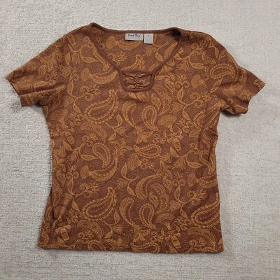 Coral Bay Womens Paisley Shirt Medium Brown Short Sleeve Floral Ladies - Image 1 of 4