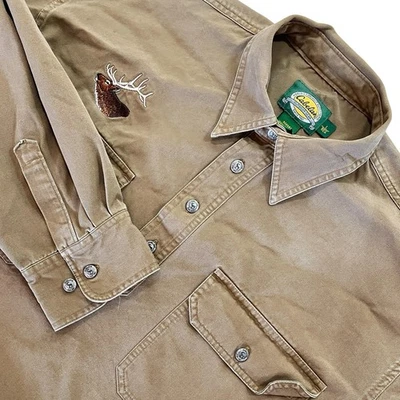 Camisa popover masculina de lona Cabelas bege algodão bordado manga longa - Imagem 1 de 4