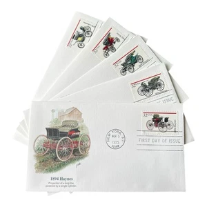 US Stamp Covers, Set Of 5 EARLY AMERICAN CARS First Day Of Issue FLEETWOOD, 1995 - Picture 1 of 7