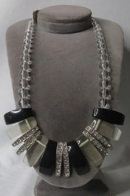 银色色调鸡尾酒项链黑色透明树脂 + 水晶水钻 — 第 1/4 张图片