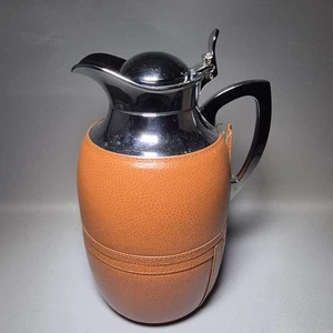 Vintage ALFI Vacuum Jug Thermal Carafe Thermos Chrome Plated Leather Germany - Picture 1 of 13