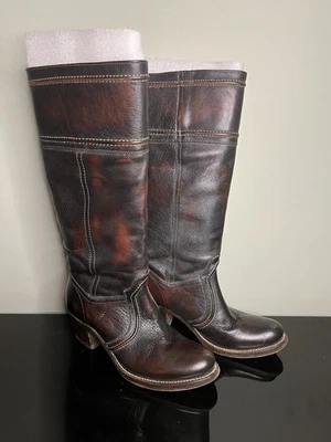 Botas de Equitação Frye Jane Stitch Botas de Couro Alto Femininas Tamanho 8 Salto B - Imagem 1 de 4