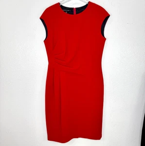 Vestido Vaina Lafayette 148 Nueva York Rojo Lana Manga Capa Acanalado Forrado Lateral Talla 8 - Imagen 1 de 15