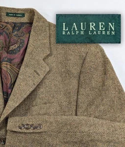 Giacca tuta sportiva blazer Ralph Lauren pesante tweed lana spina di pesce 42R 46" petto - Foto 1 di 14