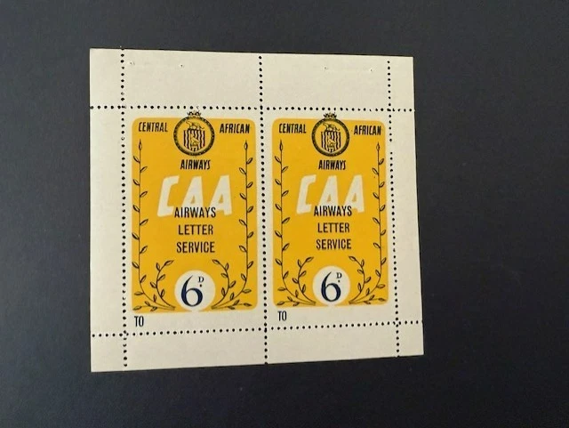 April 1 1955 Central African Airways MNH 6d Yellow & Blue Stamp Pane of 2 - Image 1 of 1