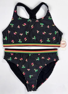NWT Girls Size 18 XXL Wonder Nation Black Neon RAINBOW Swimsuit 2 Piece Bikini - Picture 1 of 6