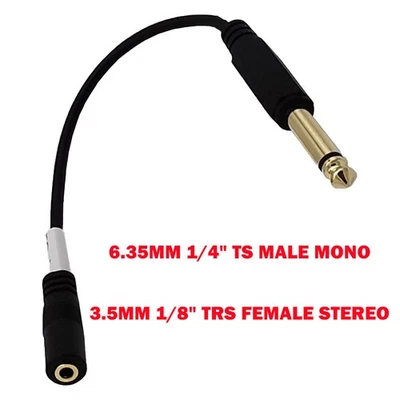6.35mm 1/4" TS Male Mono to 3.5mm 1/8" TRRS Female Stereo Audio Adapter Cable - Image 1 of 4