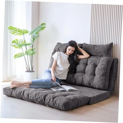  Sofá cama plegable con bolsa de frijoles con almohadas individual 30x91 pulgadas gris oscuro Foto 1 de 4