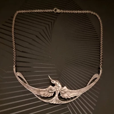 Ancien Collier Héron 1900 Art Nouveau France Ibis Échassier Jugendstil Necklace - Photo 1/4