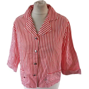 Vintage Blouse top Fits UK 12 red white stripe Provawear Uniform Retail 70s 80s - Picture 1 of 11