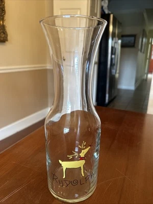 Pottery Barn RUDOLPH Reindeer Glass Wine Carafe Christmas Water Pitcher - Image 1 of 3