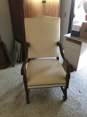 Vintage carved wood upholstered armchair￼ - Image 1 of 4