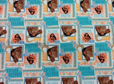 Disney Moana Postcard Sewing Quilting Cotton Fabric Princess Maui Half Y #21 - Image 1 of 4