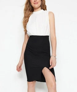 Trendyol Black & White Side-Slit Mock Neck Sleeveless Dress (Size 34) - Picture 1 of 1