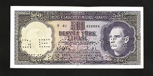 TURKEY 500 LIRA 1930 (1968 ) aXF P-183 TURKISH CENTRAL BANK CANCELLED ,  ATATURK - Picture 1 of 2