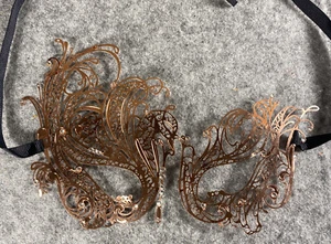 Rhinestones Masquerade Mask Women Laser Cut Princess Mardi Gras Party Copper - Picture 1 of 4
