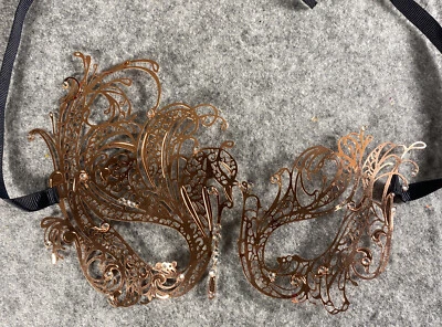 Rhinestones Masquerade Mask Women Laser Cut Princess  Mardi Gras Party Copper - Image 1 of 4