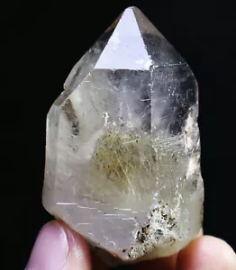 Natural Original Golden Hair Rutilated Clear Quartz Crystal Wand Point Specimen - Picture 1 of 12