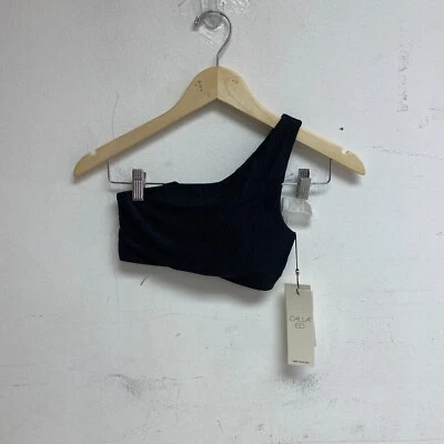 CALIA Women's Minimal One Shoulder Tummy Control Swim Top Black WSA23208RBLK New - Image 1 of 4