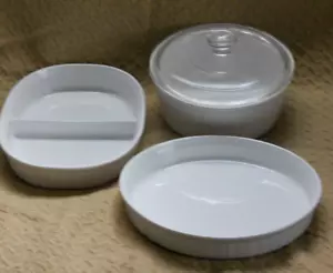 French White CORNINGWARE DISHES Ribbed Serving Dishes 3 Piece Set - Picture 1 of 6