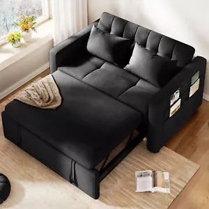 55 inch 3 in 1 Convertible Sleeper Sofa Bed Velvet Loveseat Pull Out Sofa Bed - Picture 1 of 7