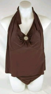 Merona Solid Chocolate 2PC Halter Tankini & High Waisted  Swimsuit Womens Sz 22W - Picture 1 of 16