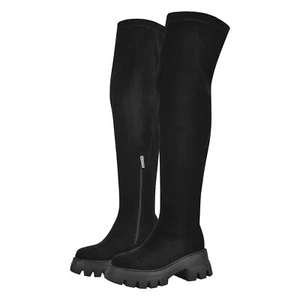 Womens Thigh High Faux Suede Ladies Tall Stretch Over The Knee High Boots Zipper - Picture 1 of 12