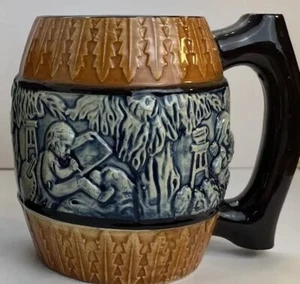 Beer Barrel Mugs With Raised Ceramic Scenes Set of 5 Made In Japan - Picture 1 of 17