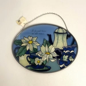 Joan Baker Designs Painted Glass Oval Sun Catcher Tea Cup/Daisy - Picture 1 of 4