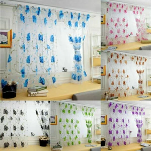 Floral Voile Sheer Bedroom Kitchen Window Curtains With Eyelet Ring Top Decorゞ. - Picture 1 of 18