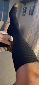 Calcetines de vestir Canterbury sobre la pantorrilla con punta dorada para hombre, 3 pares, negros, grandes - Imagen 1 de 5