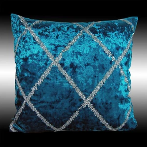 Shiny Silver Cross Deco Smooth Blue Velvet Throw Pillow Case Cushion Cover 17" - Picture 1 of 2