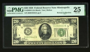 DBR 1928 $20 FRN Minneapolis Numeral Fr. 2050-I PMG 25 Serial I02019443A - Picture 1 of 2