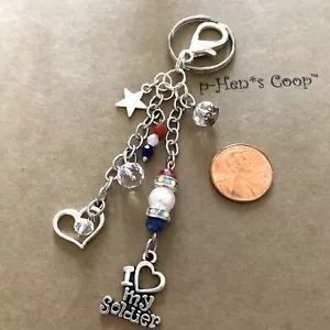 I Love (corazón) My Soldier W Star RWB Cartera Dije Llavero FOB Hecho a Mano EE. UU. 1723 - Imagen 1 de 2