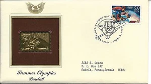 22KT Gold Replica United States Stamp Summer Olympics Baseball 1992 - Bild 1 von 3