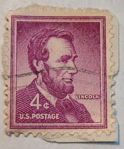 U.S. Postage ~ Abraham Lincoln ~ Cancelled/Post ~ Purple 4¢ Stamp -c.1956 ~ C05 - Bild 1 von 6