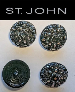 St John Knits Black Enamel & Black Crystal Round Replacement Buttons - Picture 1 of 1