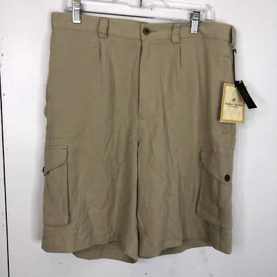 Paradise Collection Shorts Mens 34 Silk 9 Inch Cargo Utility Pockets New Tan  - Image 1 of 4