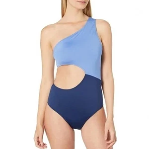Jessica Simpson Damen One-Shoulder Cutout Einteiler Badeanzug Blau/Marine Größe L - Bild 1 von 7
