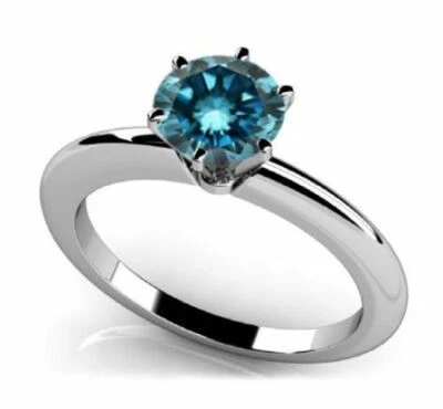 Anel de noivado redondo de ouro branco 14K com solitário de diamante natural azul 1/4 quilate - Imagem 1 de 4